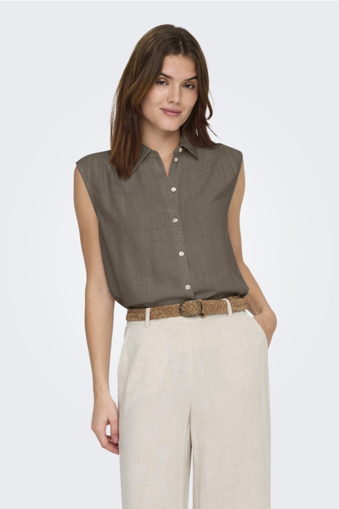 Only taupe dames blouse | Vooraanzicht