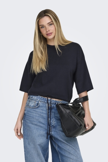 Only onlsiteri ss loose tie o-neck top c Blauw