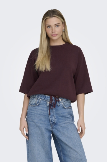 Only onlsiteri ss loose tie o-neck top c Bordeaux