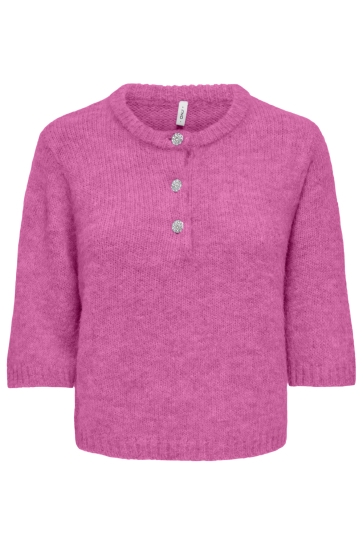 Only onlmaggie ss button o-neck cc knt Roze