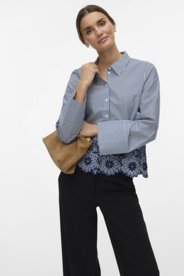 Vero Moda Blouse VMMARY LS SHIRT WVN GA 10340576 CLOUD DANCER/DARK DENIM