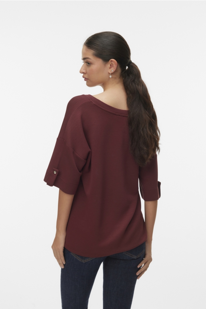 Vero Moda bordeaux dames t-shirt | Model achteraanzicht
