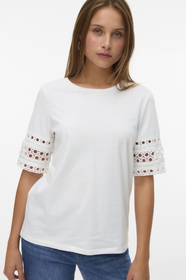 Vero Moda T-shirt VMIVACY 2/4 O-NECK TOP JRS BTQ 10340787 Snow White/SNOW WHITE