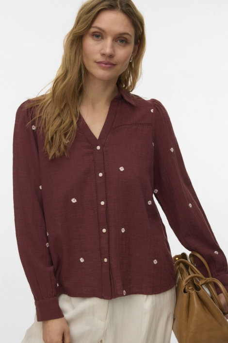 Vero Moda bordeaux dames blouse | Model vooraanzicht