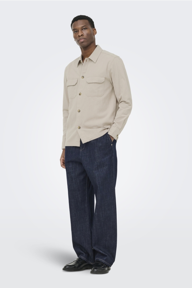 Only & Sons beige heren overhemd | Model vooraanzicht