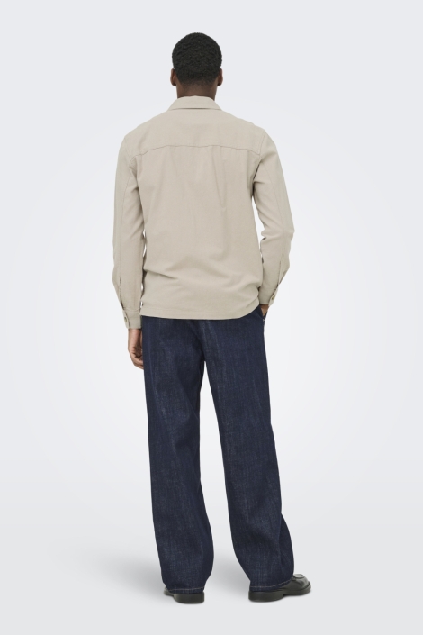 Only & Sons beige heren overhemd | Model vooraanzicht