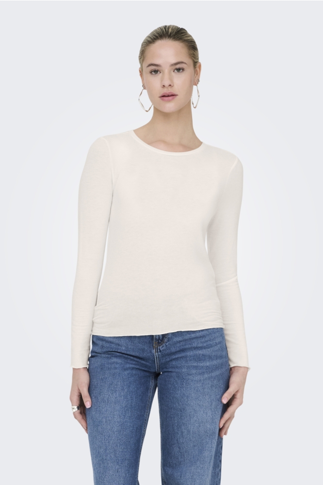 Only beige dames t-shirt | Model vooraanzicht