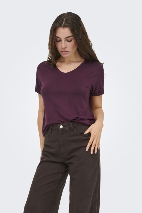 Jacqueline de Yong bordeaux dames t-shirt | Model vooraanzicht