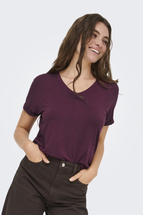 Jacqueline de Yong bordeaux dames t-shirt | Model vooraanzicht