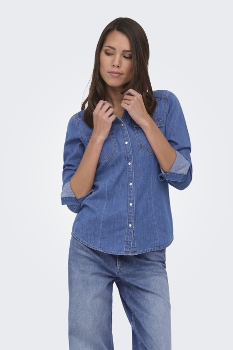 Jacqueline de Yong blauwe dames blouse | Model vooraanzicht