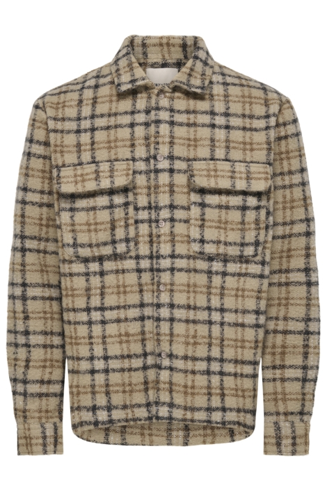 Only & Sons beige heren overhemd | Vooraanzicht