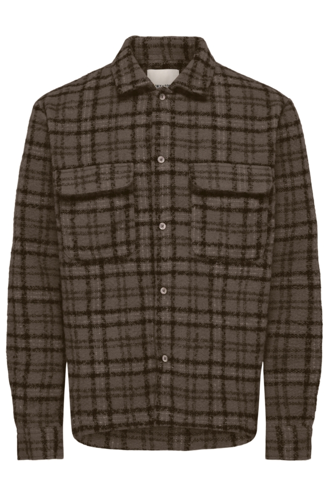 Only & Sons bruine heren overhemd | Vooraanzicht