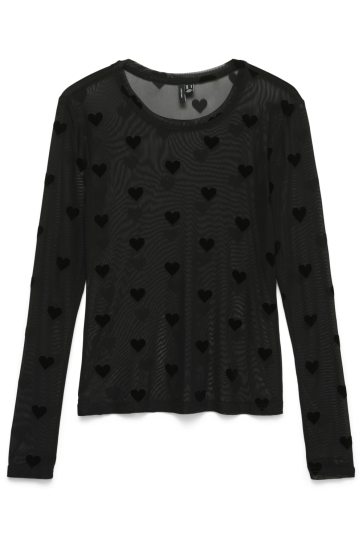 Vero Moda Top VMLOVA LS MESH TOP JRS NOOS 10340014 BLACL/HEART FLOC