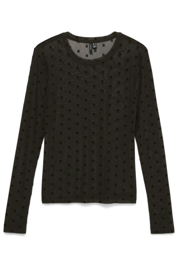Vero Moda Top VMLOVA LS MESH TOP JRS NOOS 10340014 CHOCOLATE TORE/DOT FLOCK