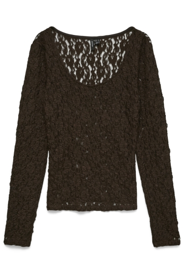 Vero Moda Top VMFLORA LS 2-WAY LACE TOP JRS NOOS 10351381 CHOCOLATE TORTE