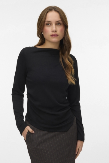Vero Moda T-shirt VMMILLE LS BOATNECK SHORT TOP JRS N 10348523 Black