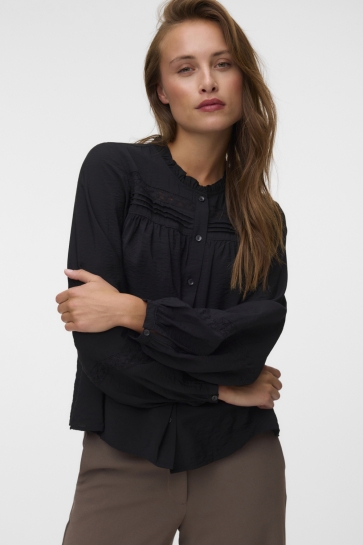 Vero Moda vmcasey ls lace shirt wvn noos Zwart