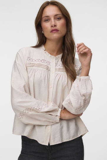 Vero Moda Blouse VMCASEY LS LACE SHIRT WVN NOOS 10351387 PUMICE STONE