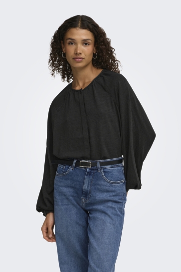 Jacqueline de Yong Blouse JDYDIVYA LIFE L/S O-NECK SHIRT WVN 15385404 BLACK