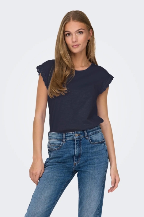 Jacqueline de Yong blauwe dames t-shirt | Model vooraanzicht