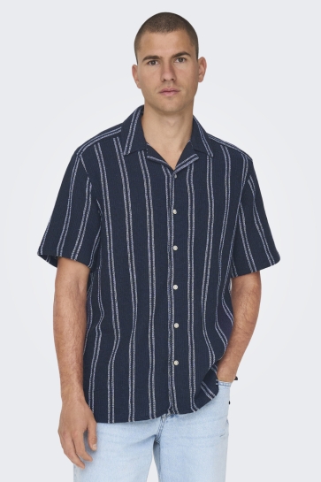Only & Sons Overhemd ONSTREV LIFE REG STRIPE SS SHIRT NO 22025659 DARK NAVY