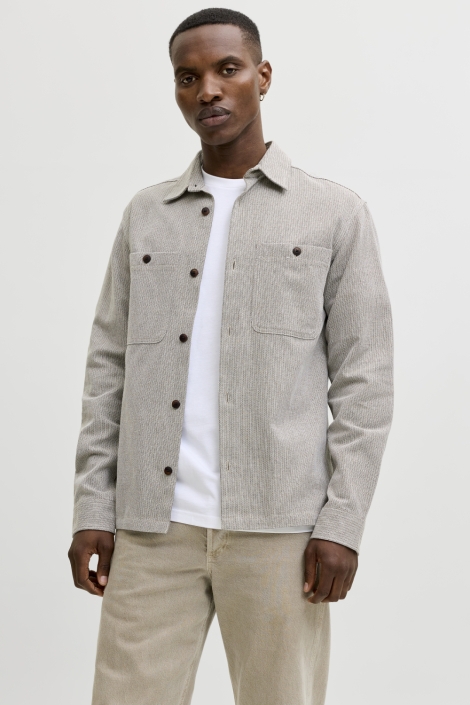Jack & Jones beige heren overhemd | Model vooraanzicht