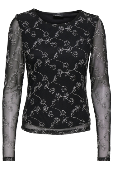 Jacqueline de Yong Top JDYLEMON L/S EMB O-NECK TOP JRS 15376622 BLACK/GOLD FLOWER