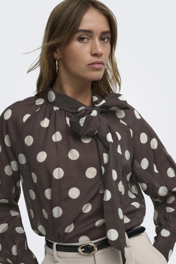 Jacqueline de Yong Blouse JDYFAY L/S TOP WVN 15381547 Coffee Bean/CEMENT DOT
