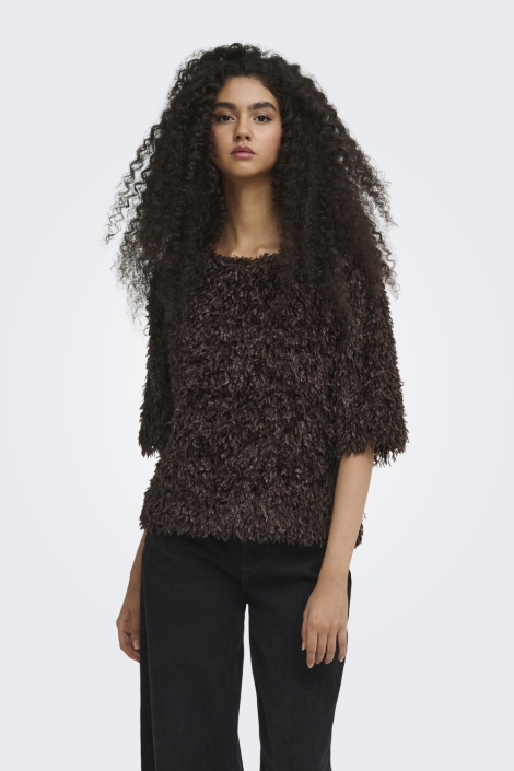 Jacqueline de Yong bruine dames t-shirt | Model vooraanzicht