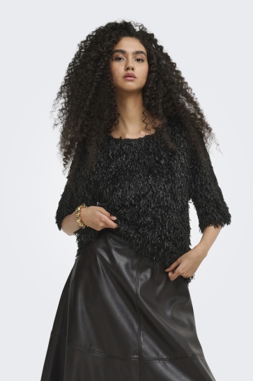 Jacqueline de Yong T-shirt JDYMARTA LIFE 2/4 TOP JRS NOOS 15380253 BLACK