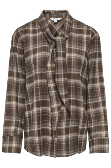 Only Blouse ONLGUKA L/S TIE ASSY CHECK SHIRT WV 15381945 SLATE BLACK/DARK CHECK