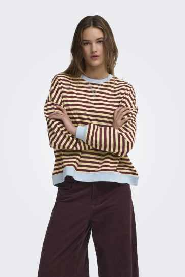 Only T-shirt ONLFREJA L/S LOOSE TOP CS JRS 15380742 Mellow Yellow/Fig w. con