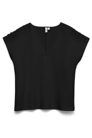 Vero Moda T-shirt VMJINIMA S/L V-NECK LACE TOP JRS BT 10344044 BLACK/BLACK LACE
