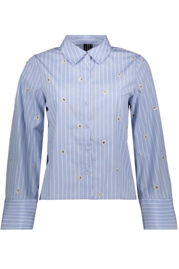 Vero Moda Blouse VMLEILA LS LOOSE SHORT SHIRT WVN 10321872 BRUNNERA BLUE/ SHOW WHITE