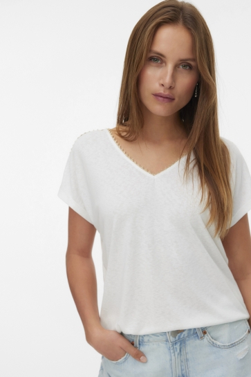 Vero Moda vmjackie s/l v-neck top jrs btq Wit