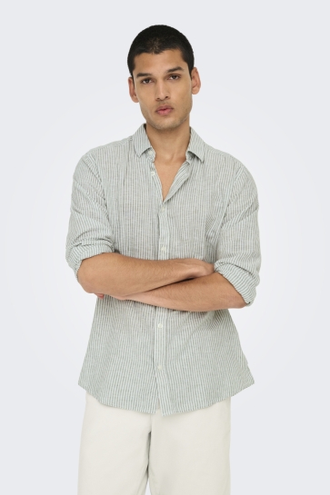 Only & Sons Overhemd ONSCAIDEN LIFE LS STRIPE LINEN NOOS 22026601 SEA SPRAY