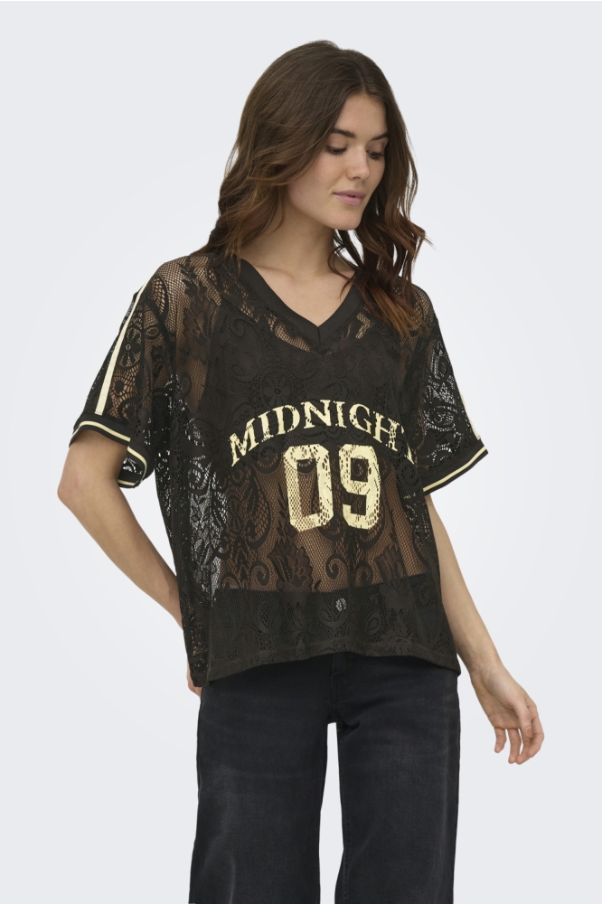 Only bruine dames t-shirt | Model vooraanzicht