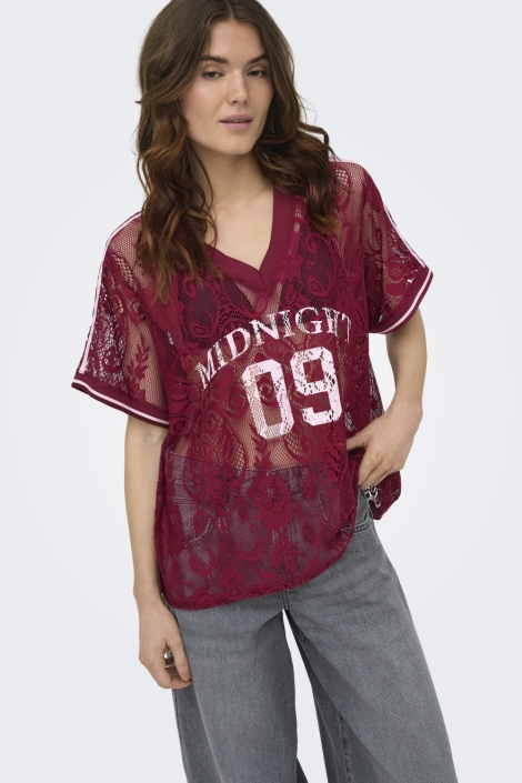 Only rode dames t-shirt | Model vooraanzicht