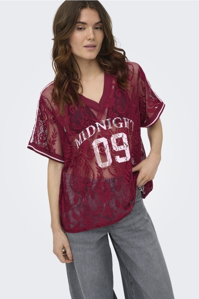 Only rode dames t-shirt | Model vooraanzicht