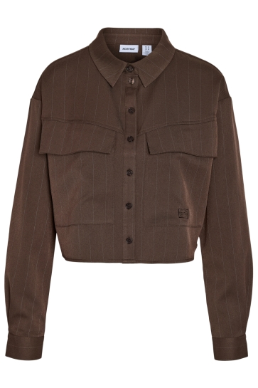 Noisy may Jas NMDALLAS L/S CROP PINSTRIPE SHACKET 27034973 Chocolate Brown/WHITE PINS