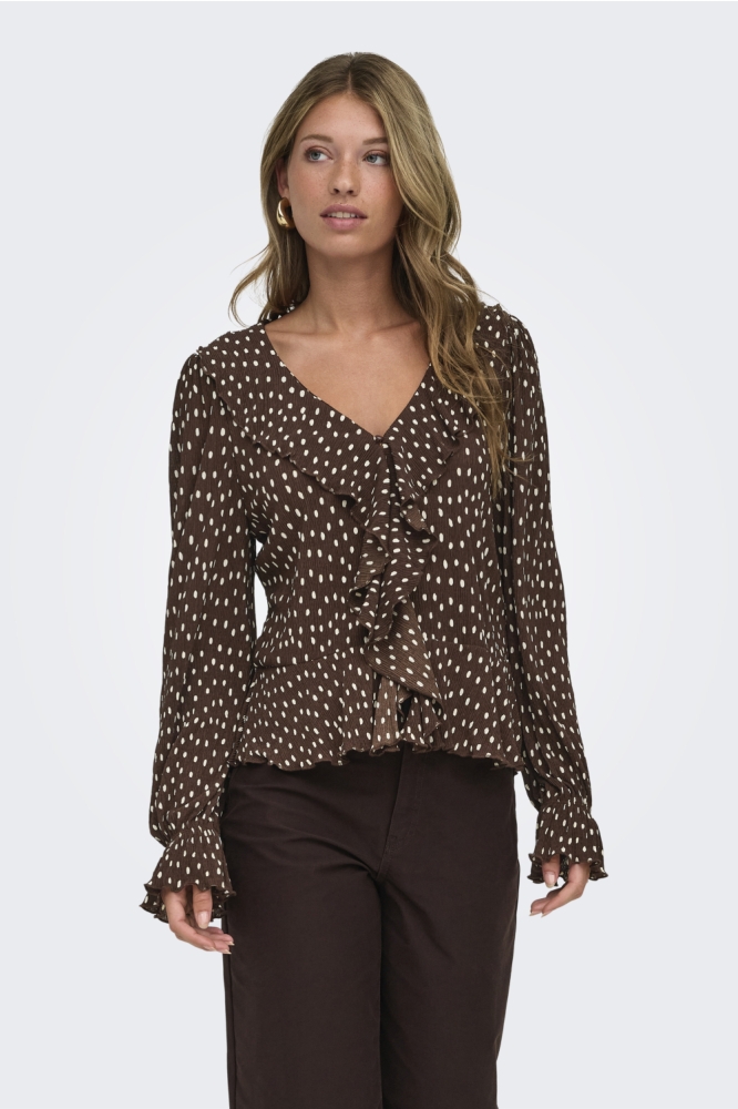 Only bruine dames blouse | Model vooraanzicht