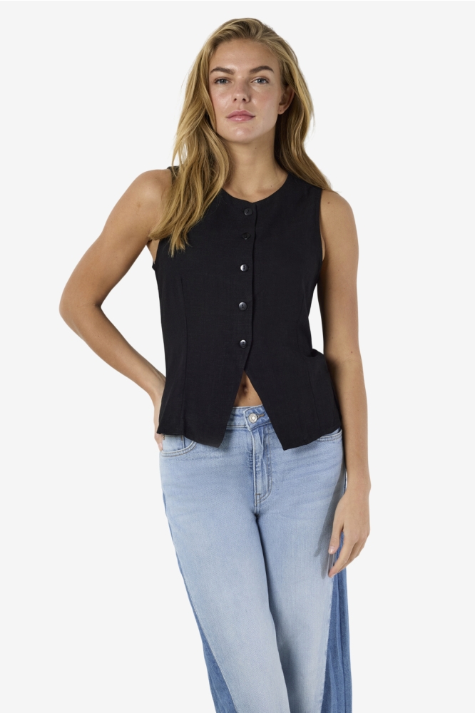 Noisy may zwarte dames gilet | Model vooraanzicht