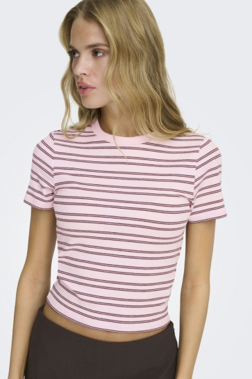 Only T-shirt ONLLUPE S/S STRIPE TEE JRS NOOS 15365524 Pink Lady/BURGUNDY