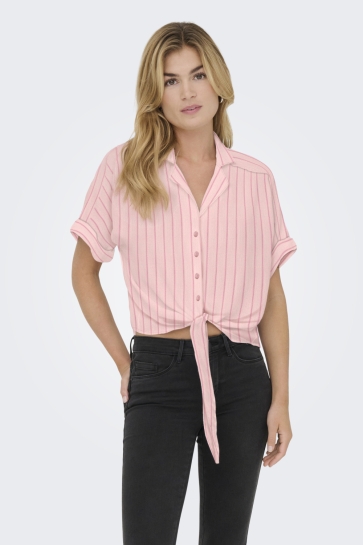Only Blouse ONLPAULA LIFE S/S TIE SHIRT WVN NOO 15281497 ROMANCE ROSE/SANGRIA STRIPES