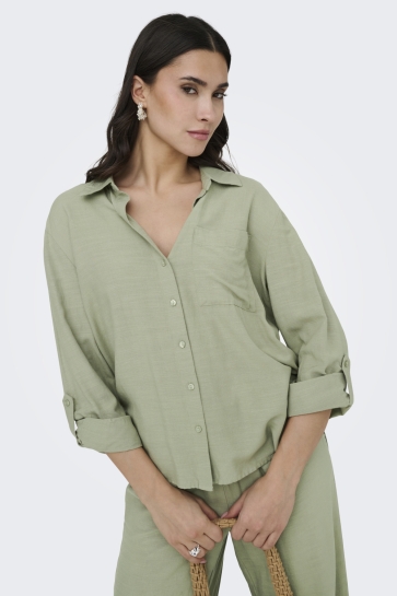 Jacqueline de Yong jdycaya linen loose l/s shirt wvn n Groen