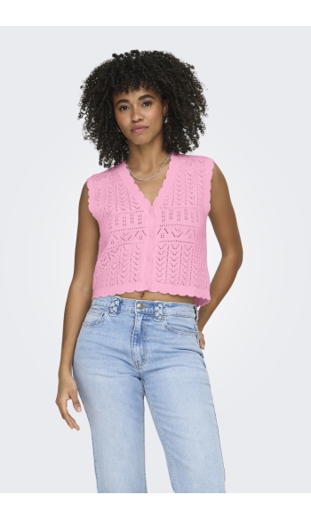 ONLIRINA V-NECK BUTTON VEST KNT NOO 15363681 PRISM PINK