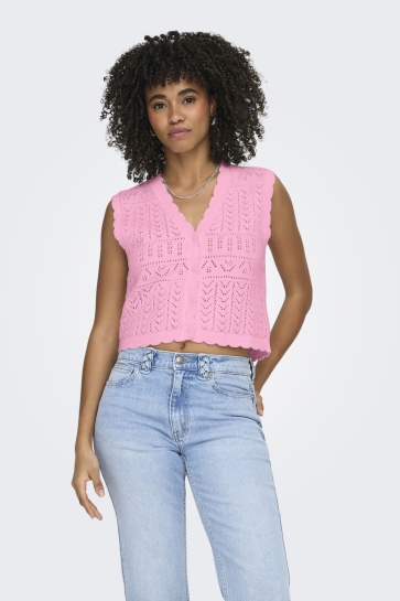 Only Gilet ONLIRINA V-NECK BUTTON VEST KNT NOO 15363681 PRISM PINK