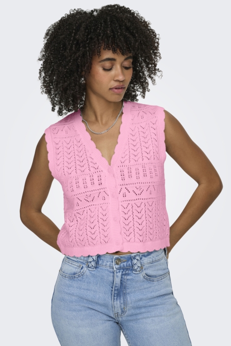 Only roze dames gilet | Model vooraanzicht