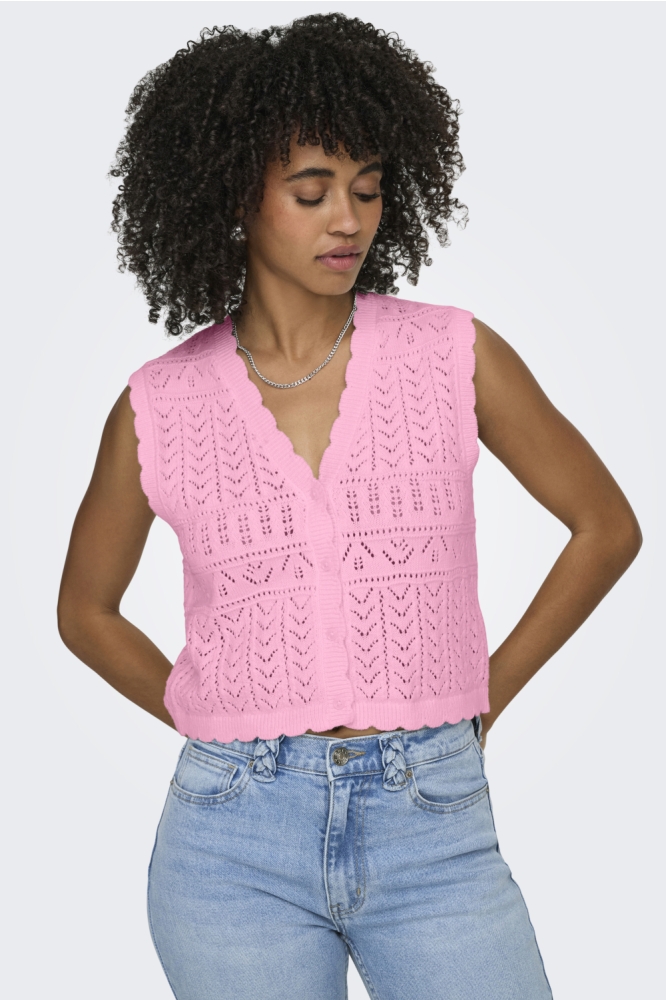 Only roze dames gilet | Model vooraanzicht