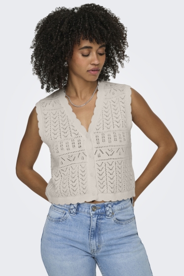 Only Vest ONLIRINA V-NECK BUTTON VEST KNT NOO 15363681 PUMICE STONE